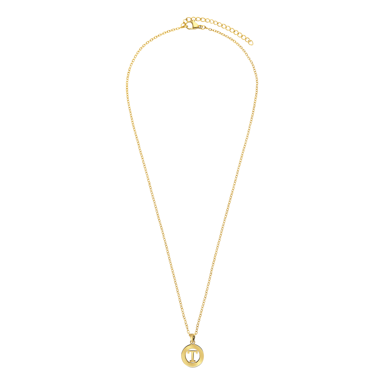Stainless steel goldplated ketting met letterhanger T voor dames