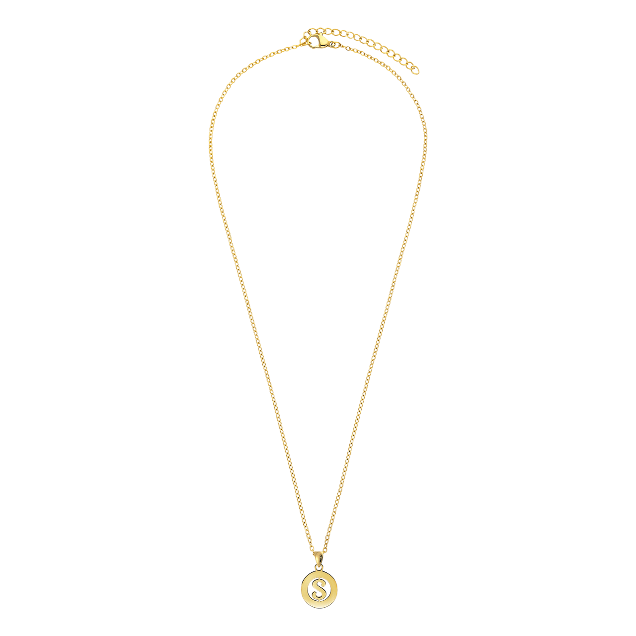 Stalen goldplated ketting met letter - S