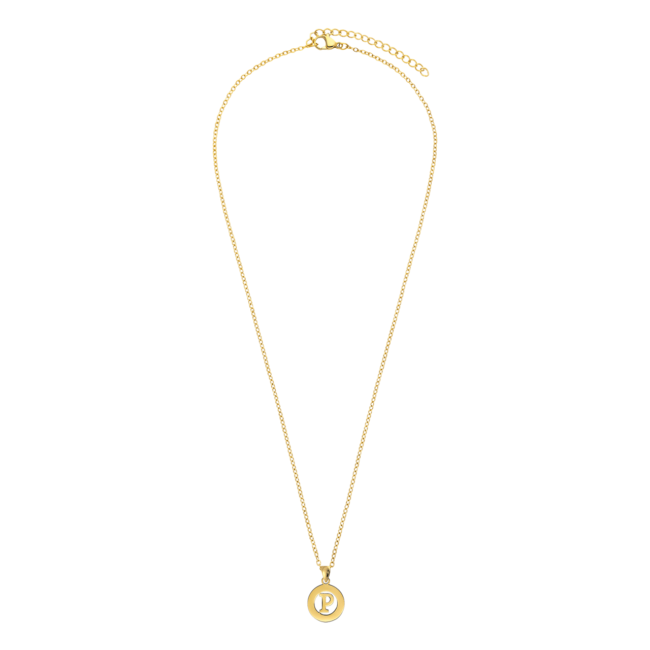 Stalen goldplated ketting met letter - P
