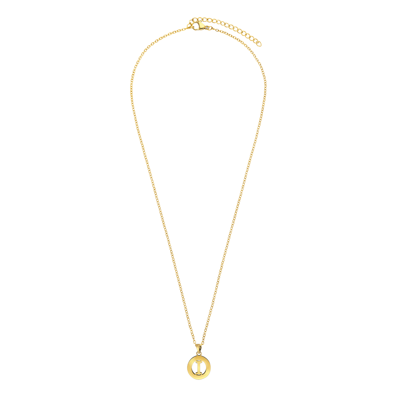 Stainless steel goldplated ketting met letterhanger I voor dames