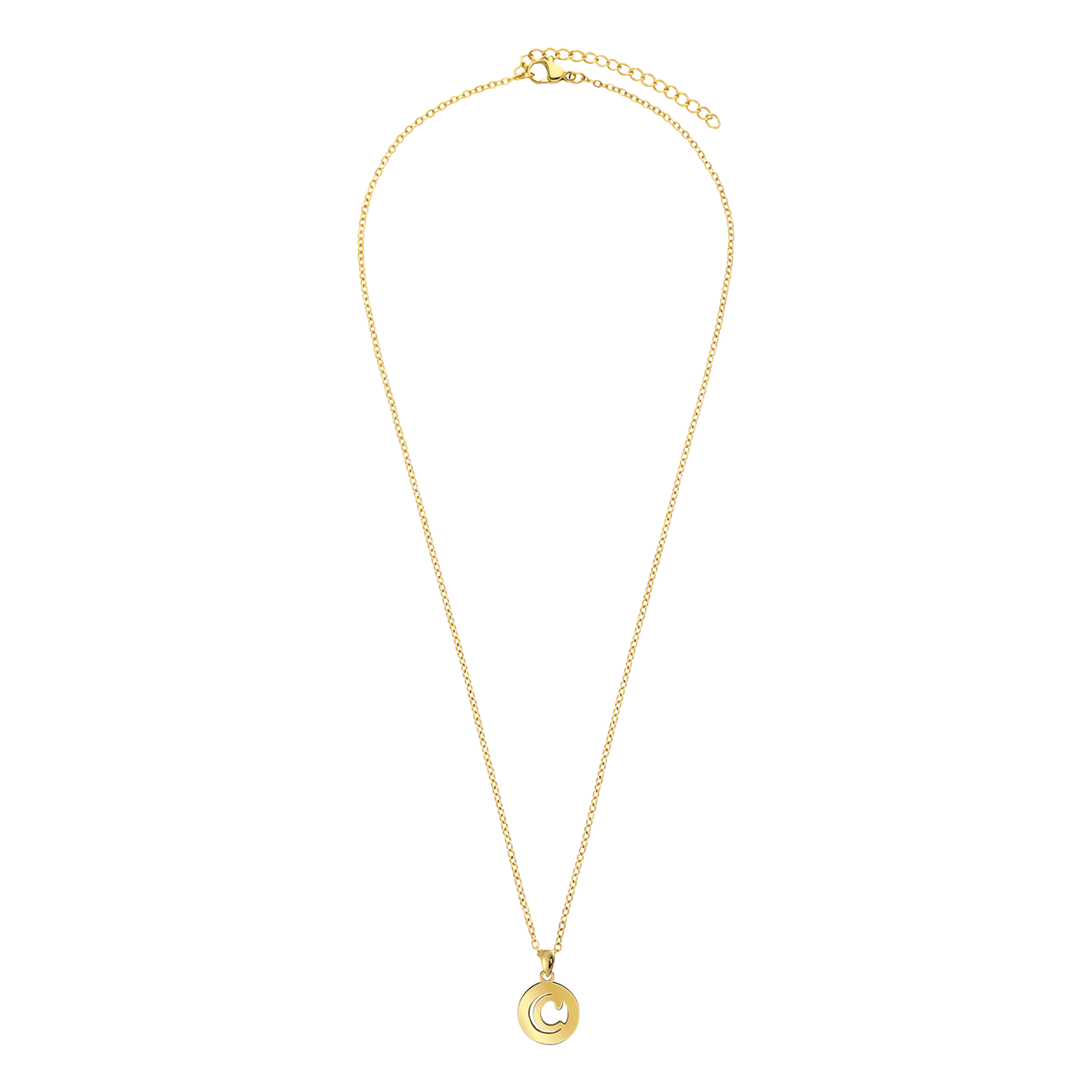 Stainless steel goldplated ketting met letter - C