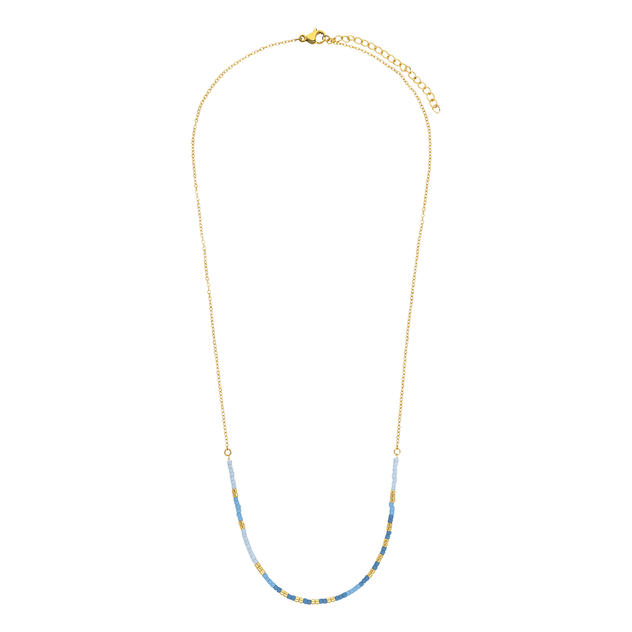 Vergoldete Edelstahlhalskette mit blauen Perlen