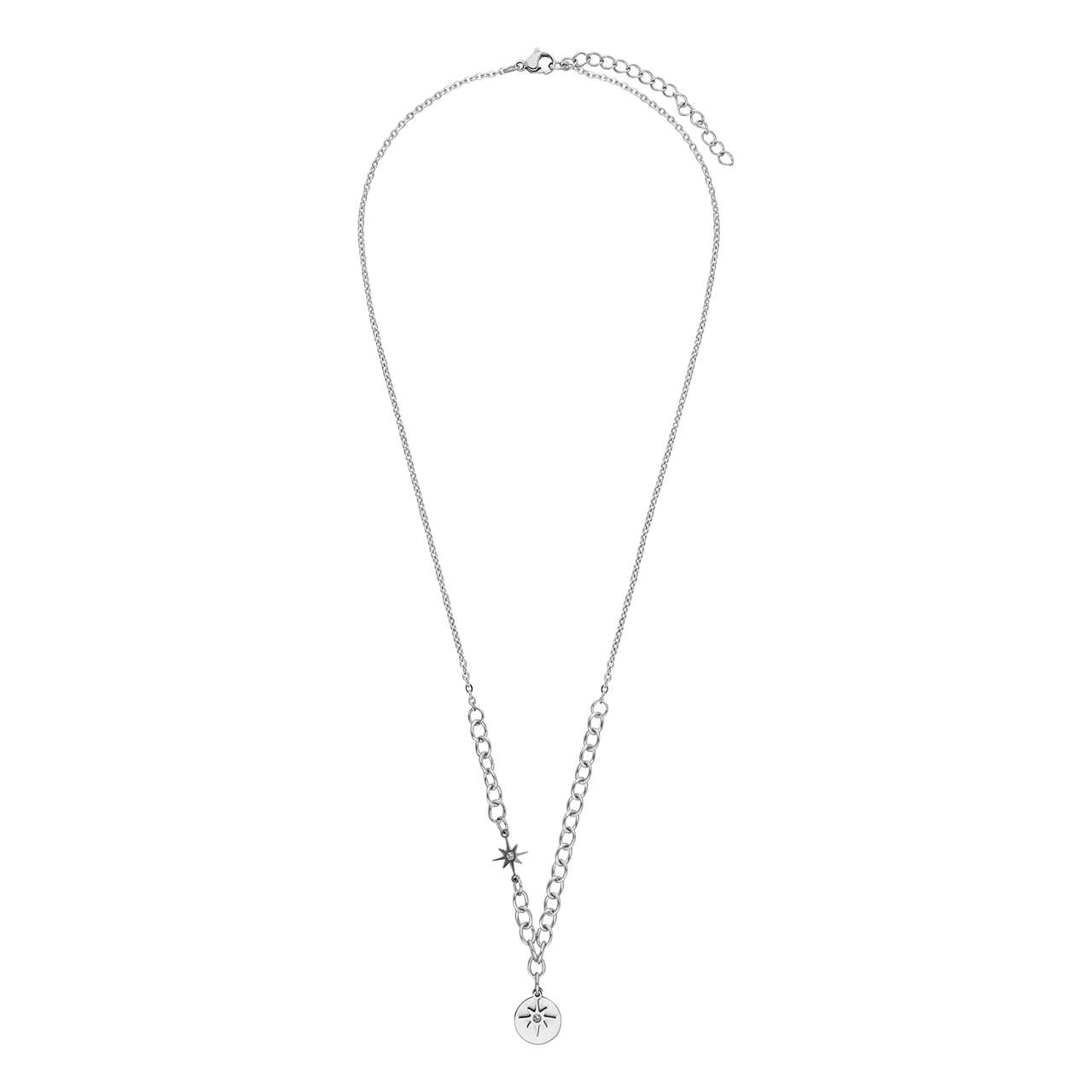 Gerecycleerd stainless steel ketting met munt en ster