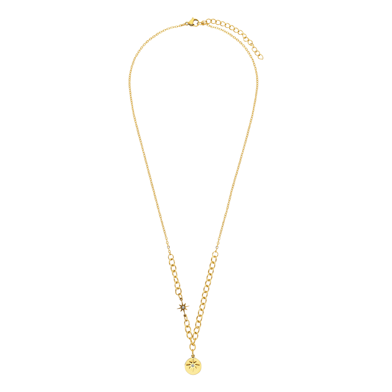 Myla gerecycled stainless steel goldplated ketting met munt en ster voor dames