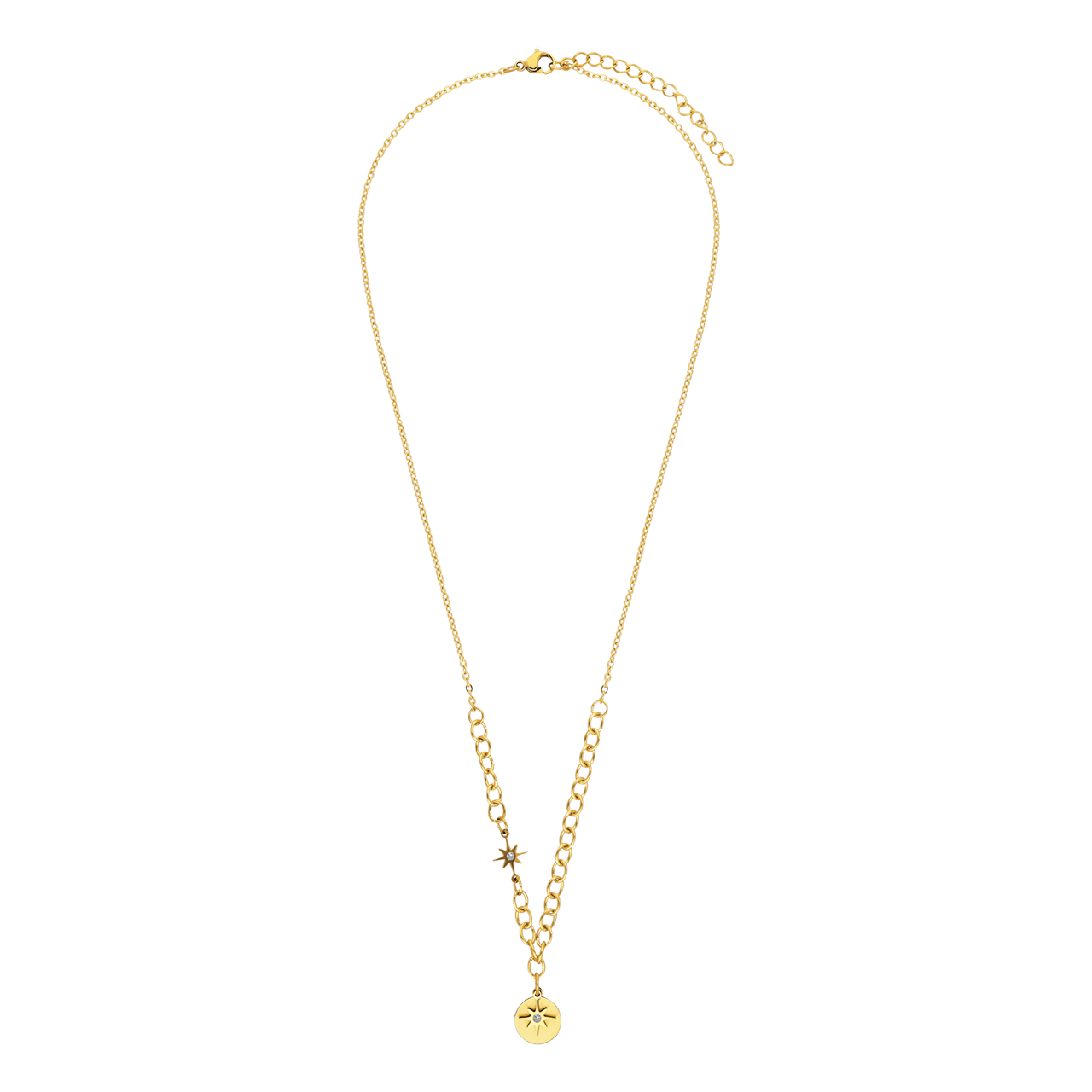 Stalen goldplated ketting met hanger ster met zirkonia voor dames