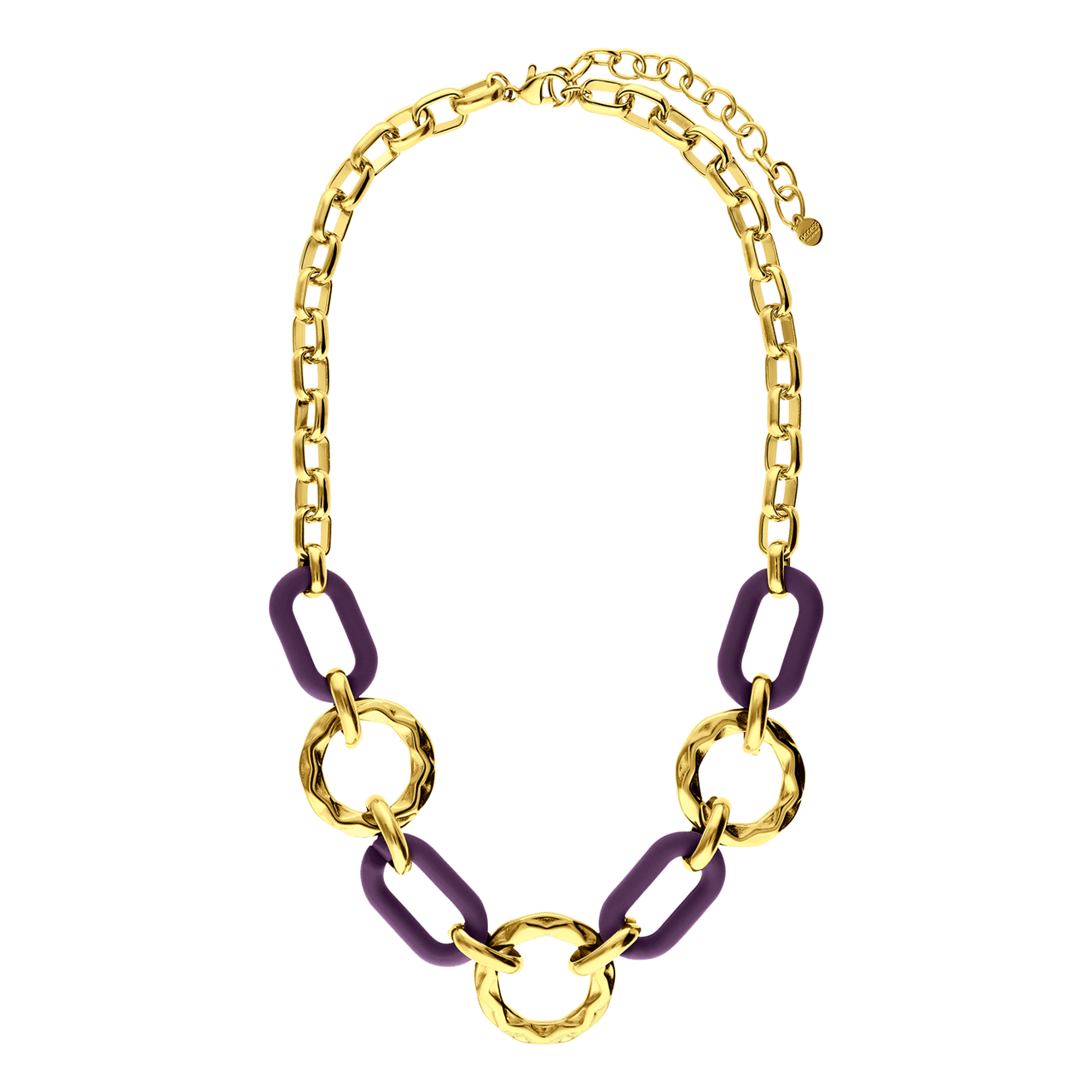Stainless steel goldplated ketting met donker paarse schakels voor dames