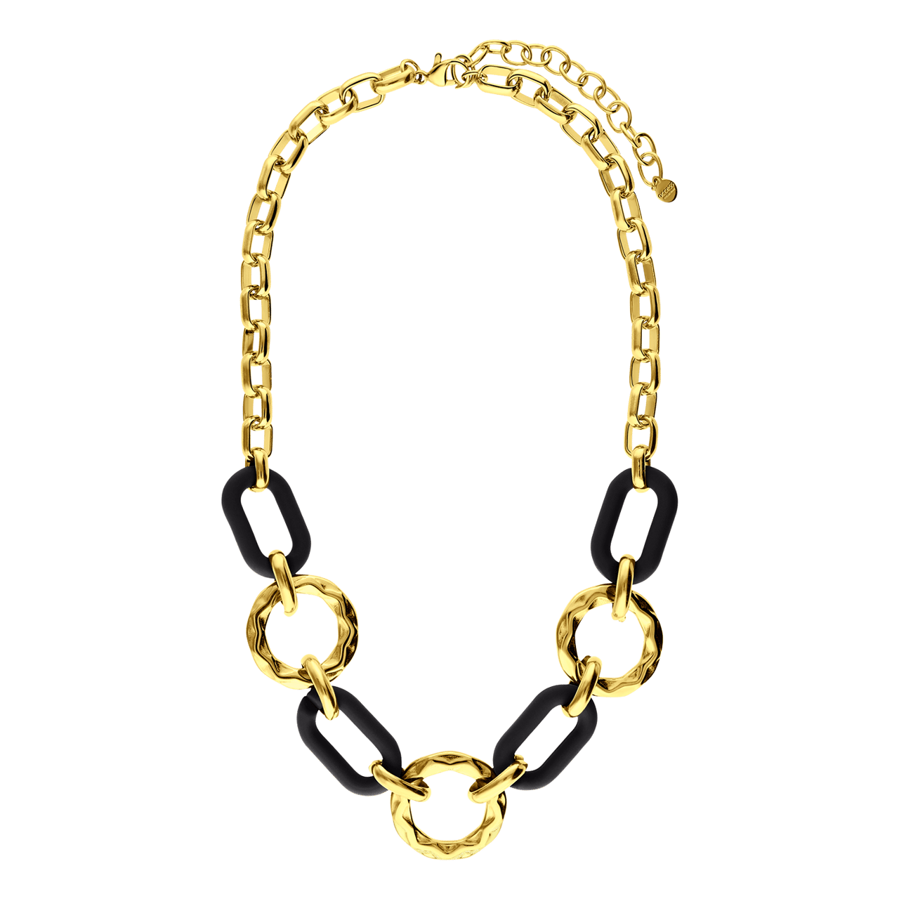 Stalen goldplated ketting met zwarte schakels voor dames