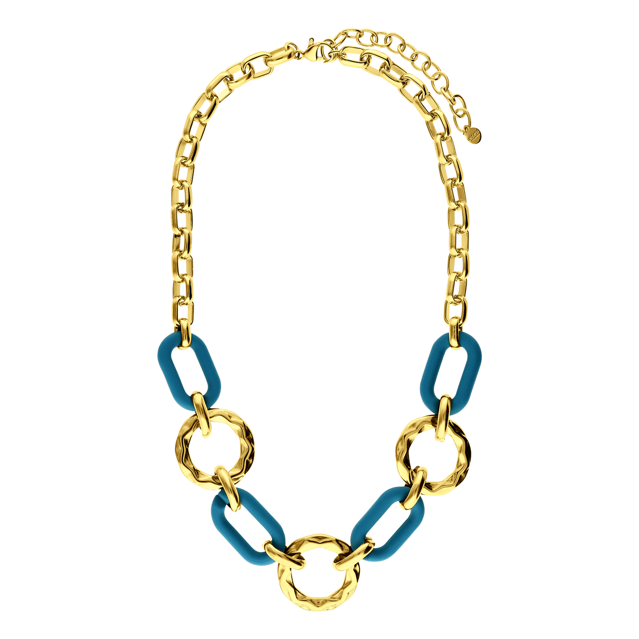 Stainless steel goldplated ketting met blauwe schakels voor dames