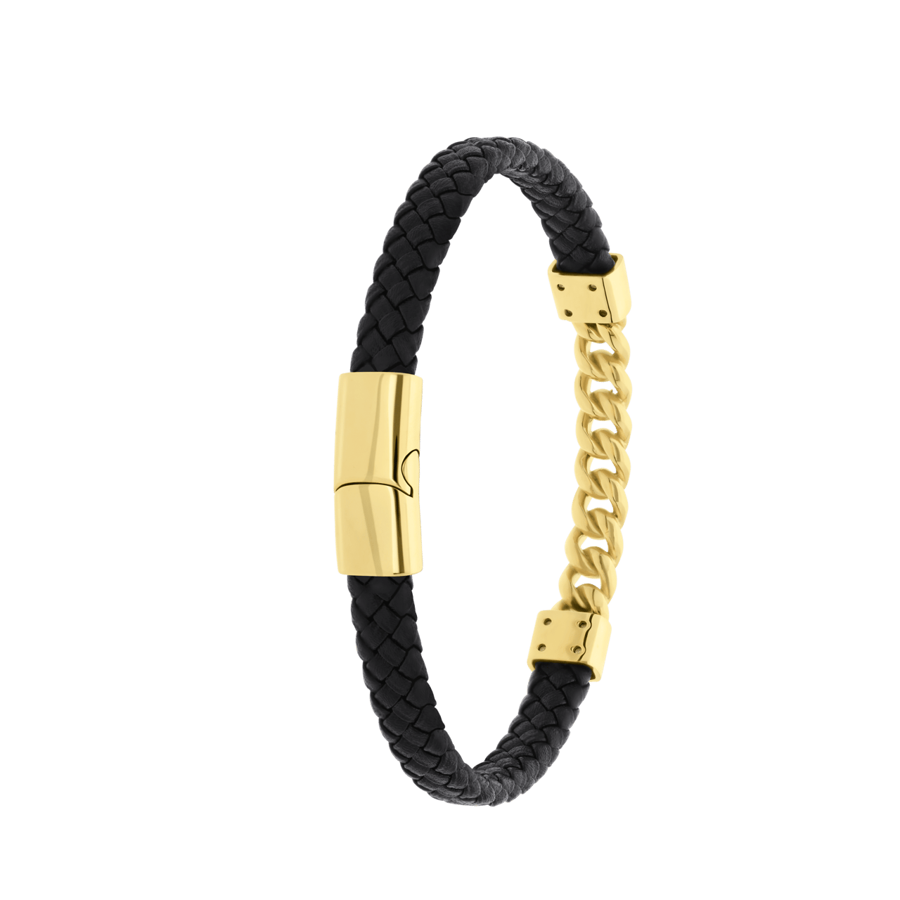 Gerecycleerd stainless steel goldplated armband leer met schakels