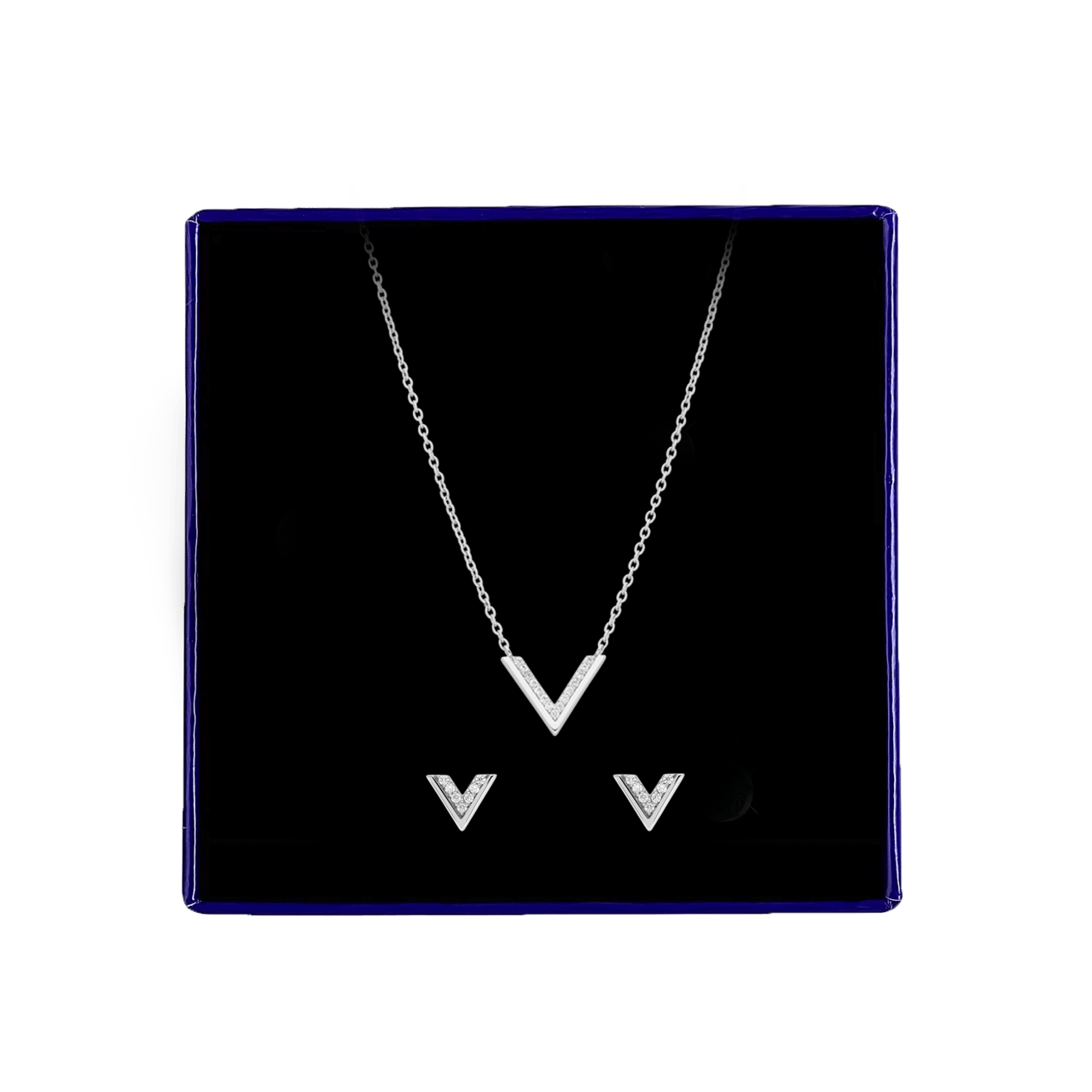 Silberfarbenes Schmuck-Set V-förmiges Design Zirkonia