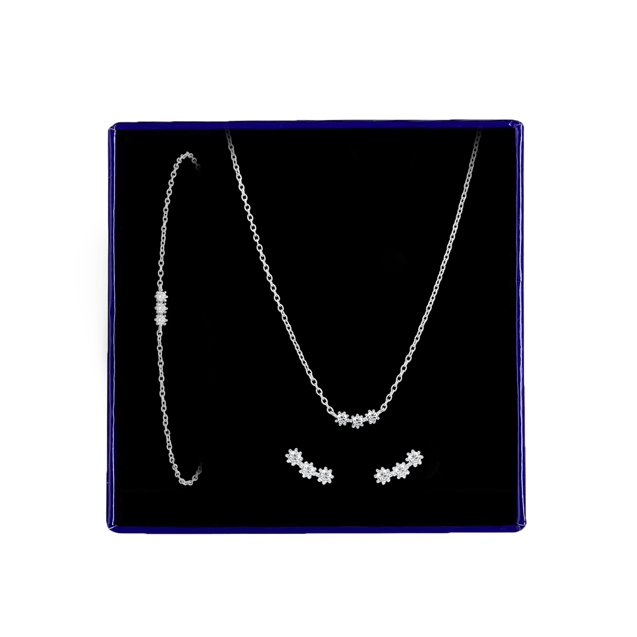 Silbernes Schmuck-Set, Armband, Ohrringe, Zirkonia