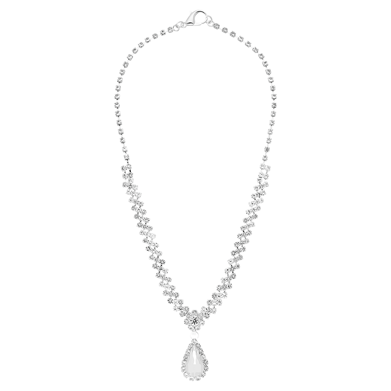 Zilverkleurige bijoux set met ketting en oorbellen druppel