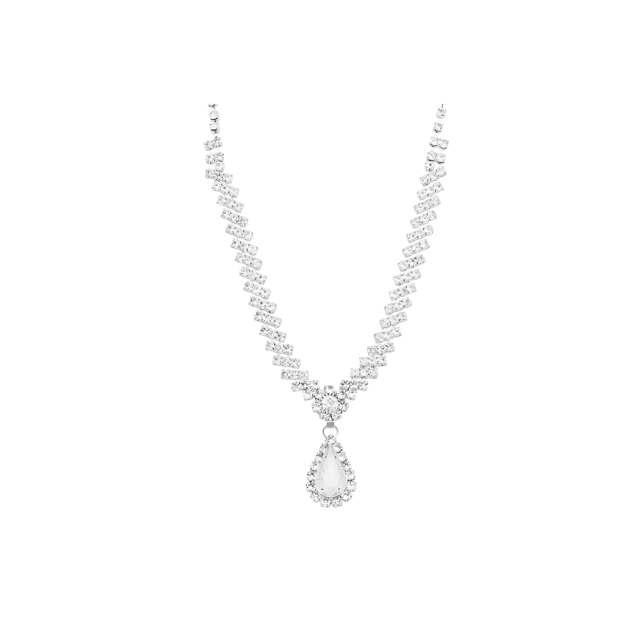 Zilverkleurige bijoux set met ketting en oorbellen druppel