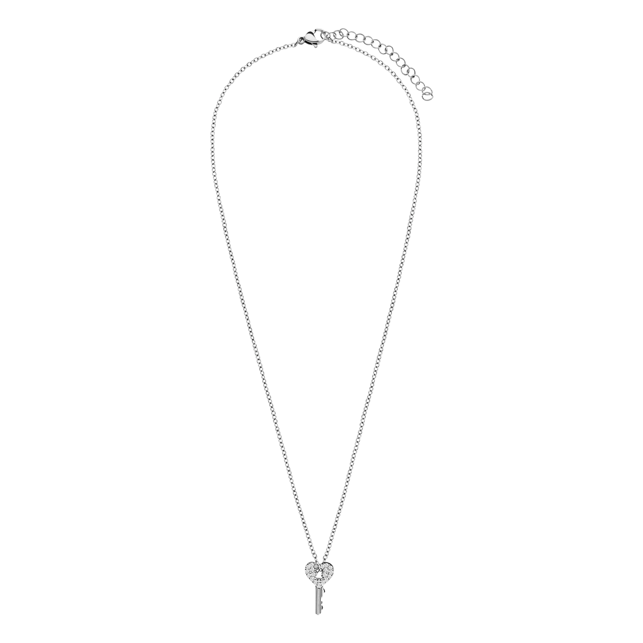 Stalen ketting met hanger sleutel zirkonia