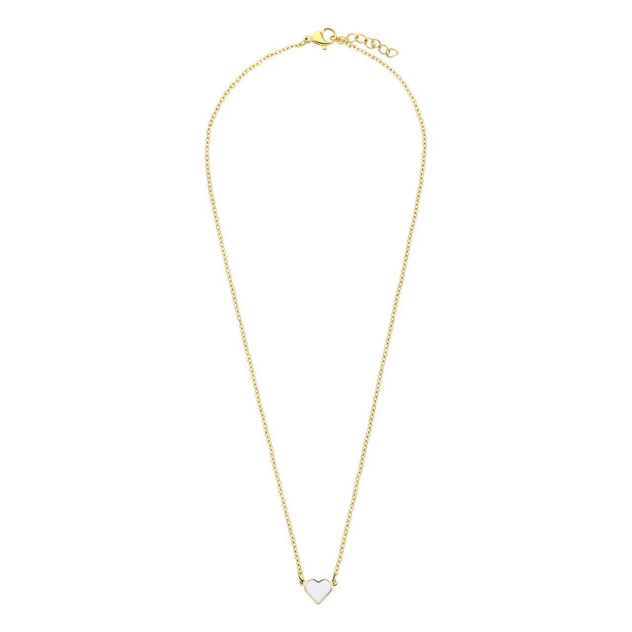 Stalen goldplated ketting met hart emaille wit