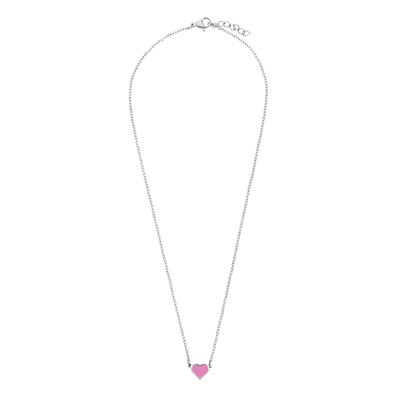 Stalen ketting met hart emaille lichtroze