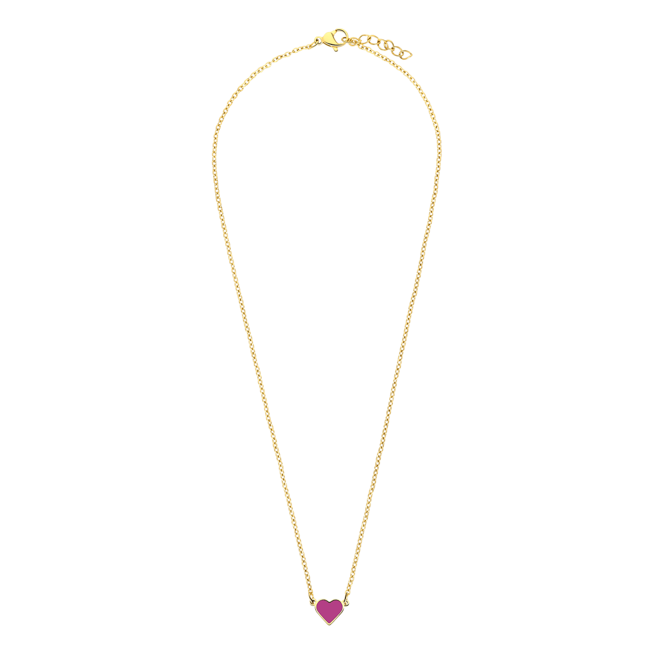 Little Miss Fabulous stalen goldplated ketting met hart emaille fuchsia