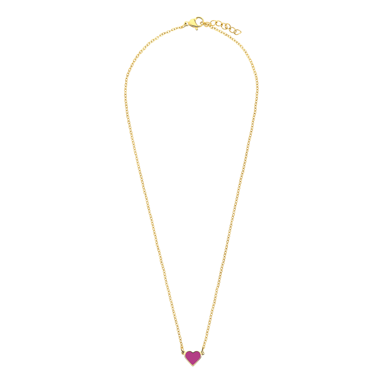 Stainless steel goldplated kinderketting met hanger hart met emaille fuchsia