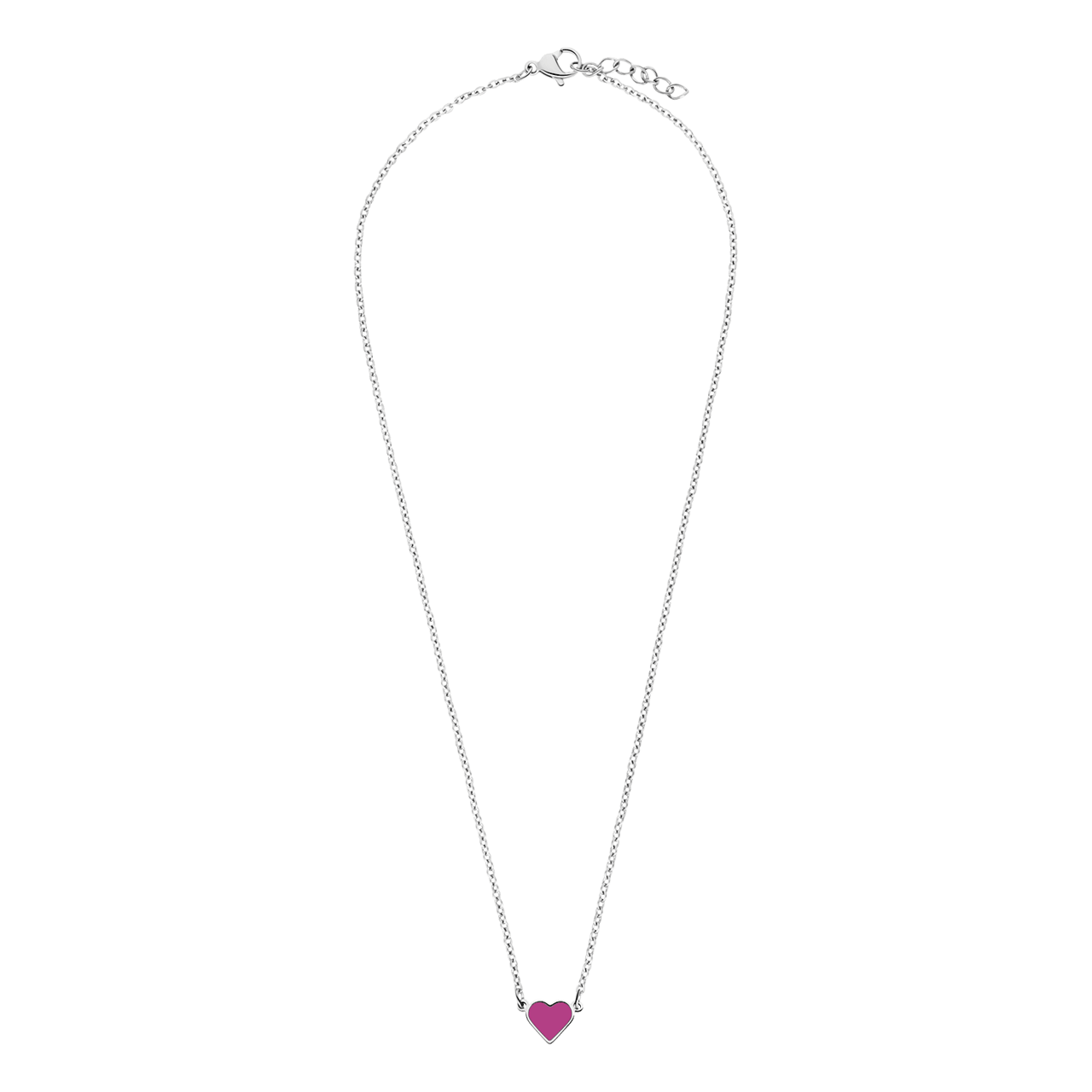 Stainless steel ketting met hart emaille fuchsia