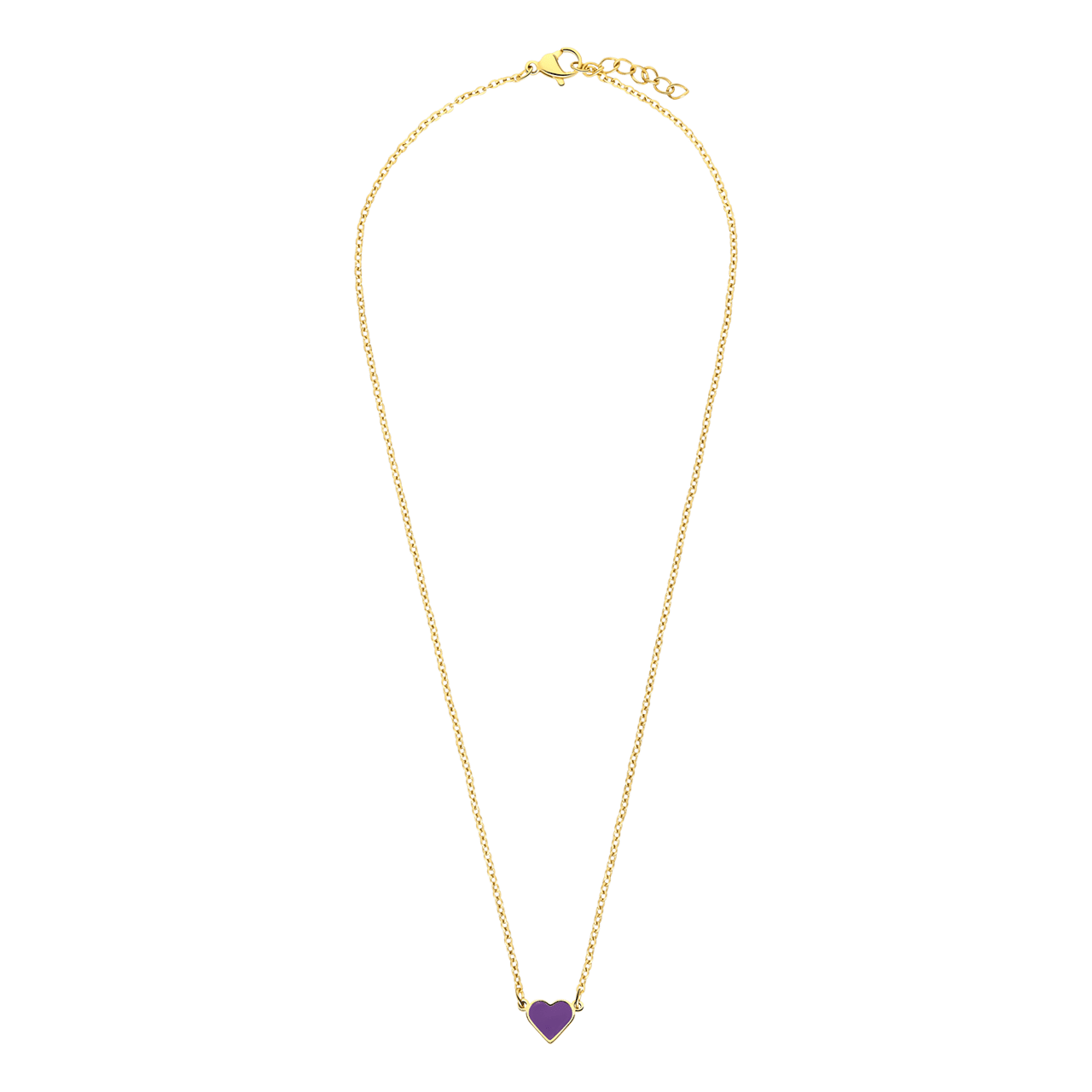 Stainless steel goldplated ketting met hart emaille violet