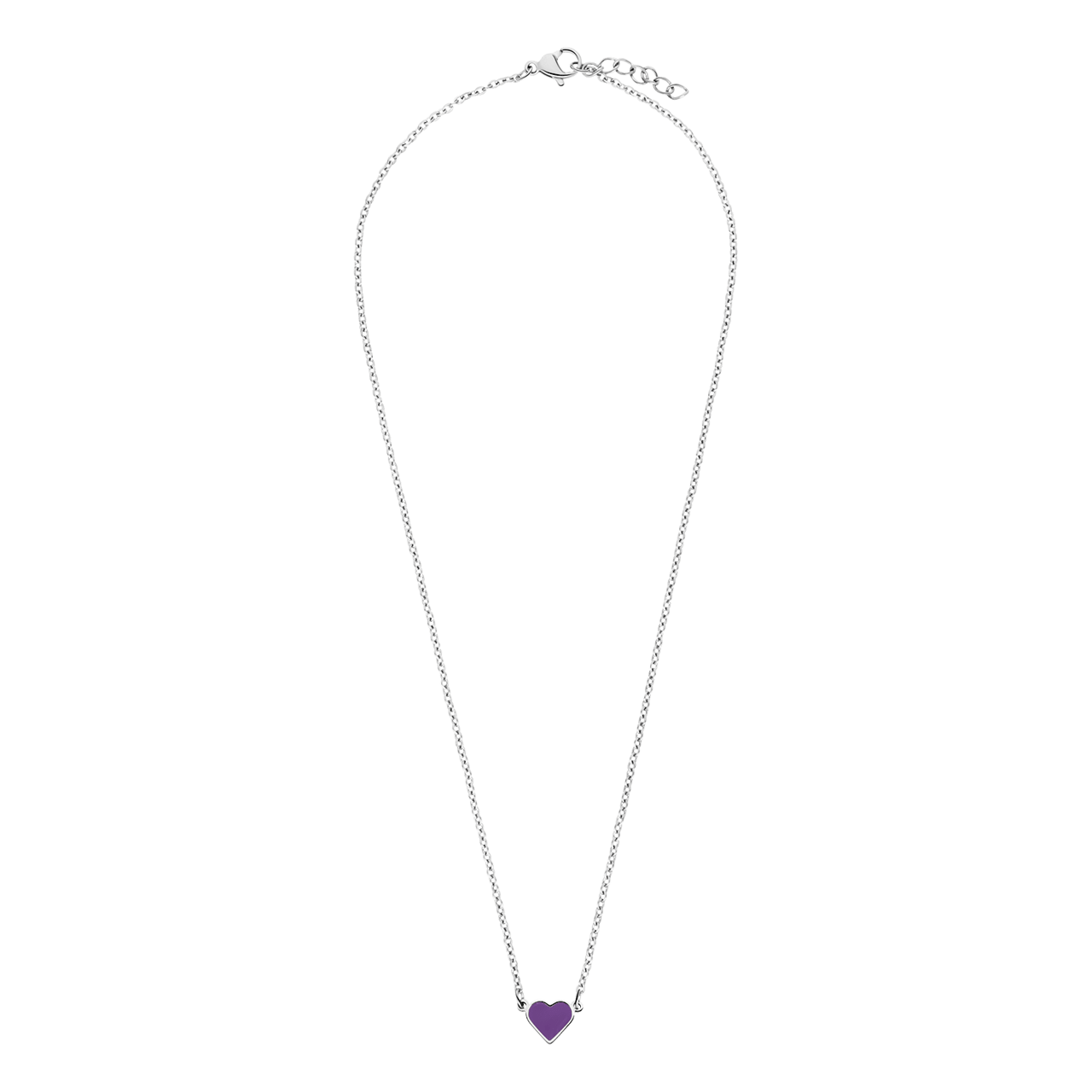Stalen ketting met hart emaille violet