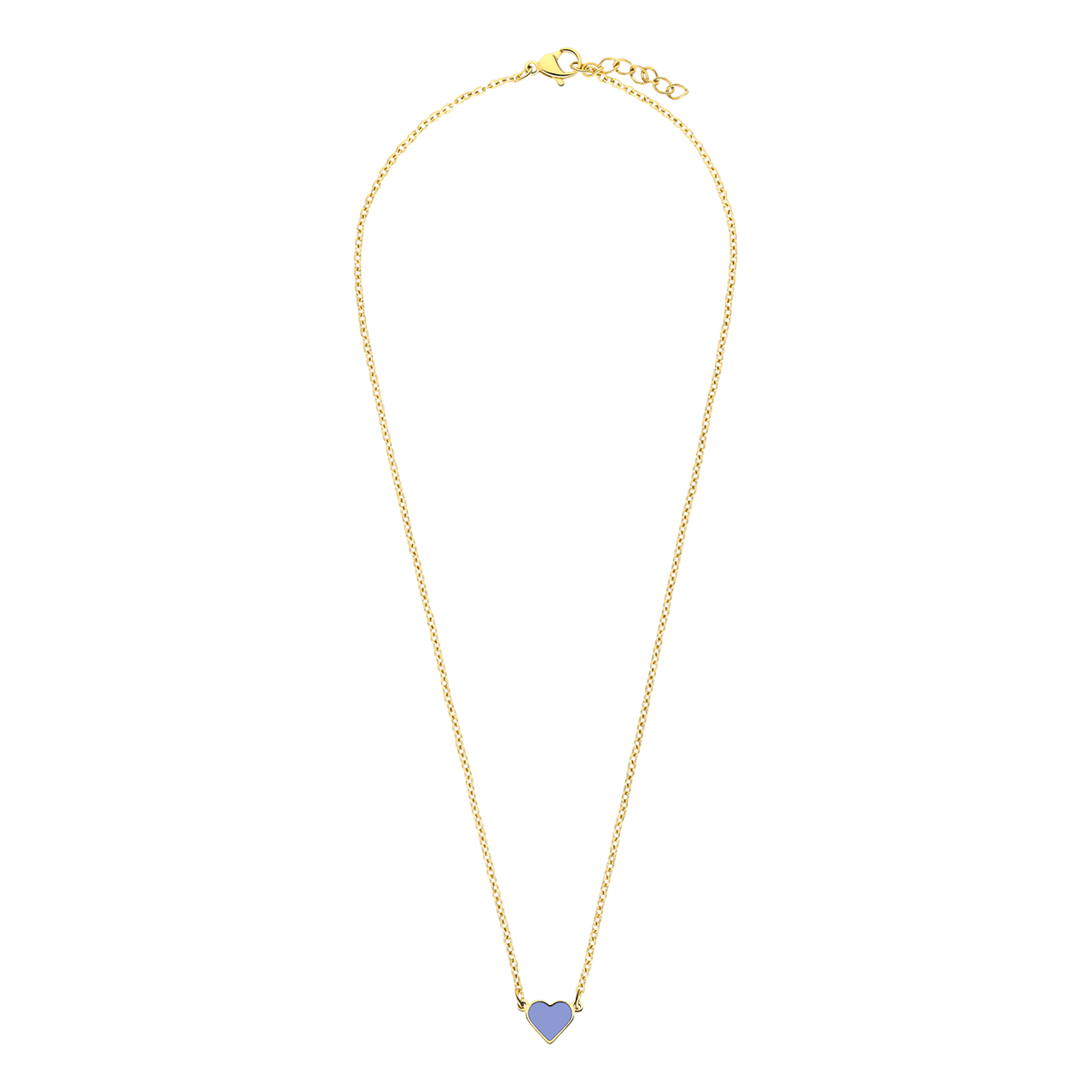 Stalen goldplated ketting met hart emaille lichtblauw
