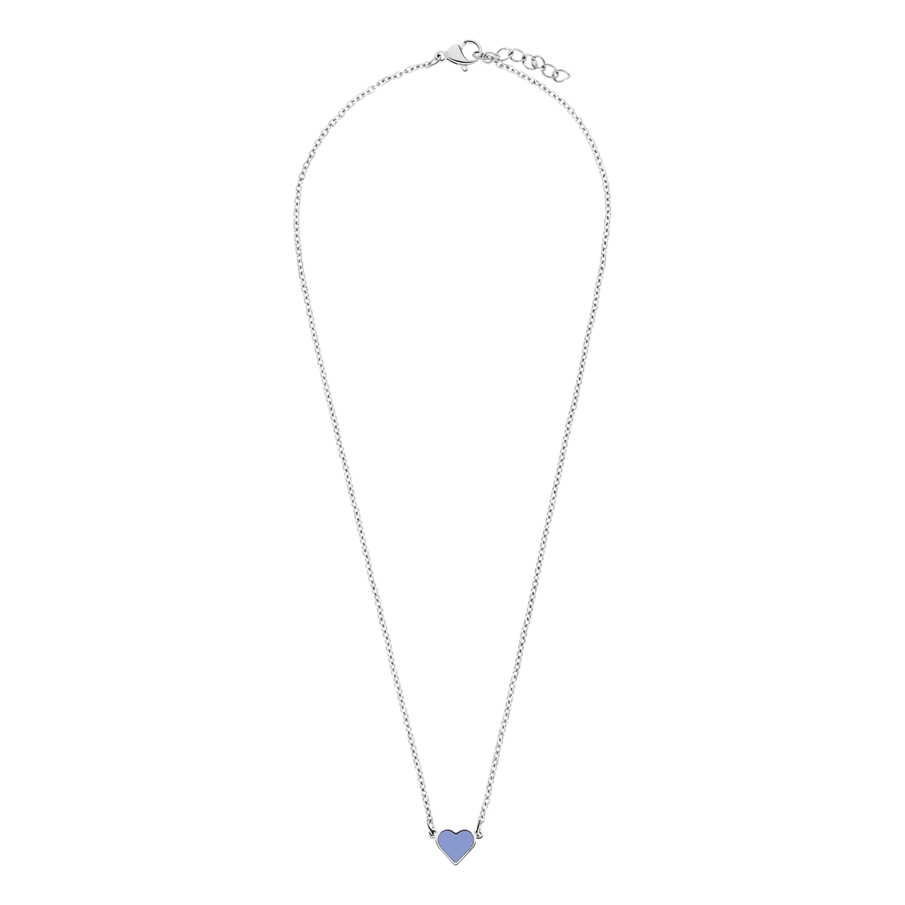 Stalen ketting met hart emaille lichtblauw