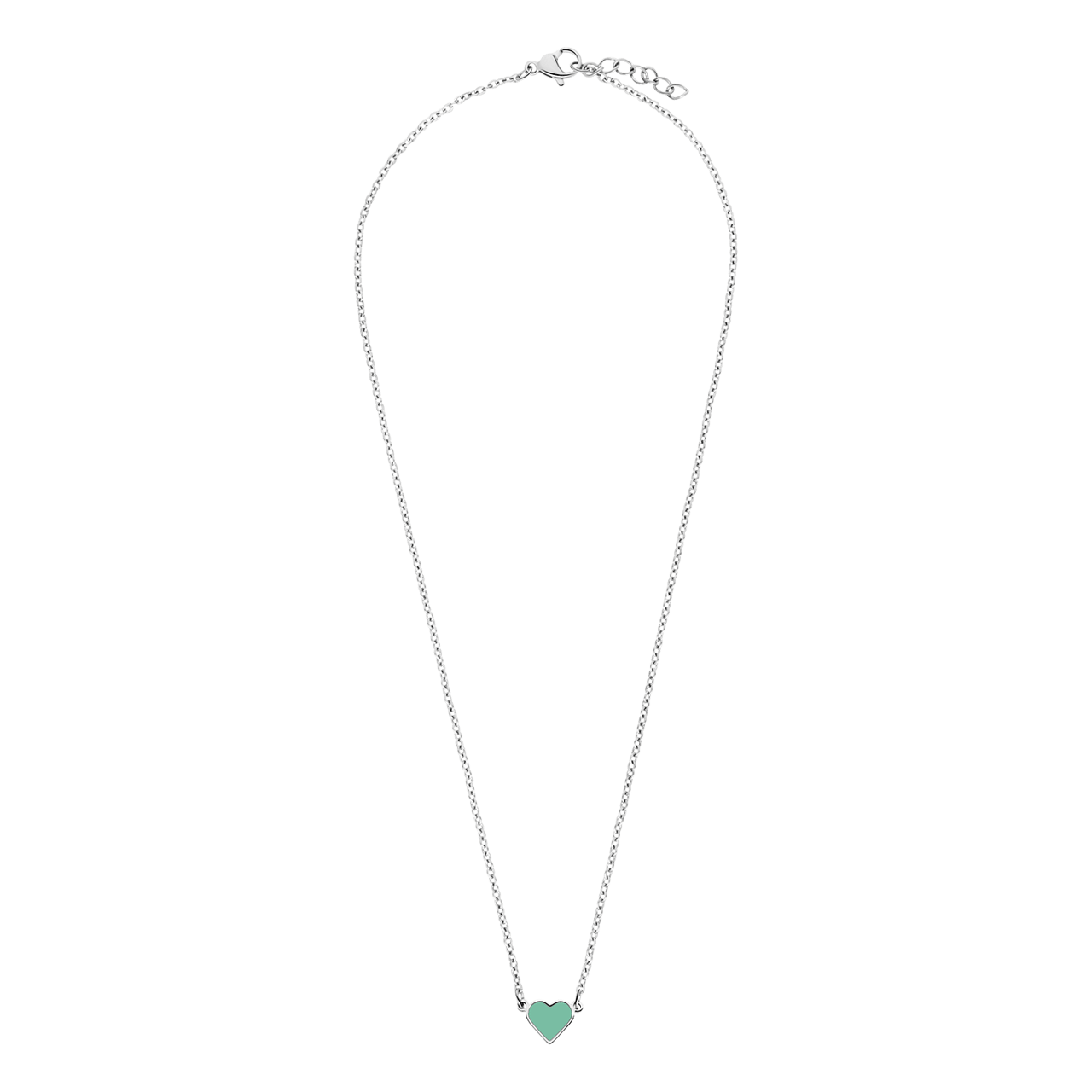 Stalen ketting met hart emaille mint
