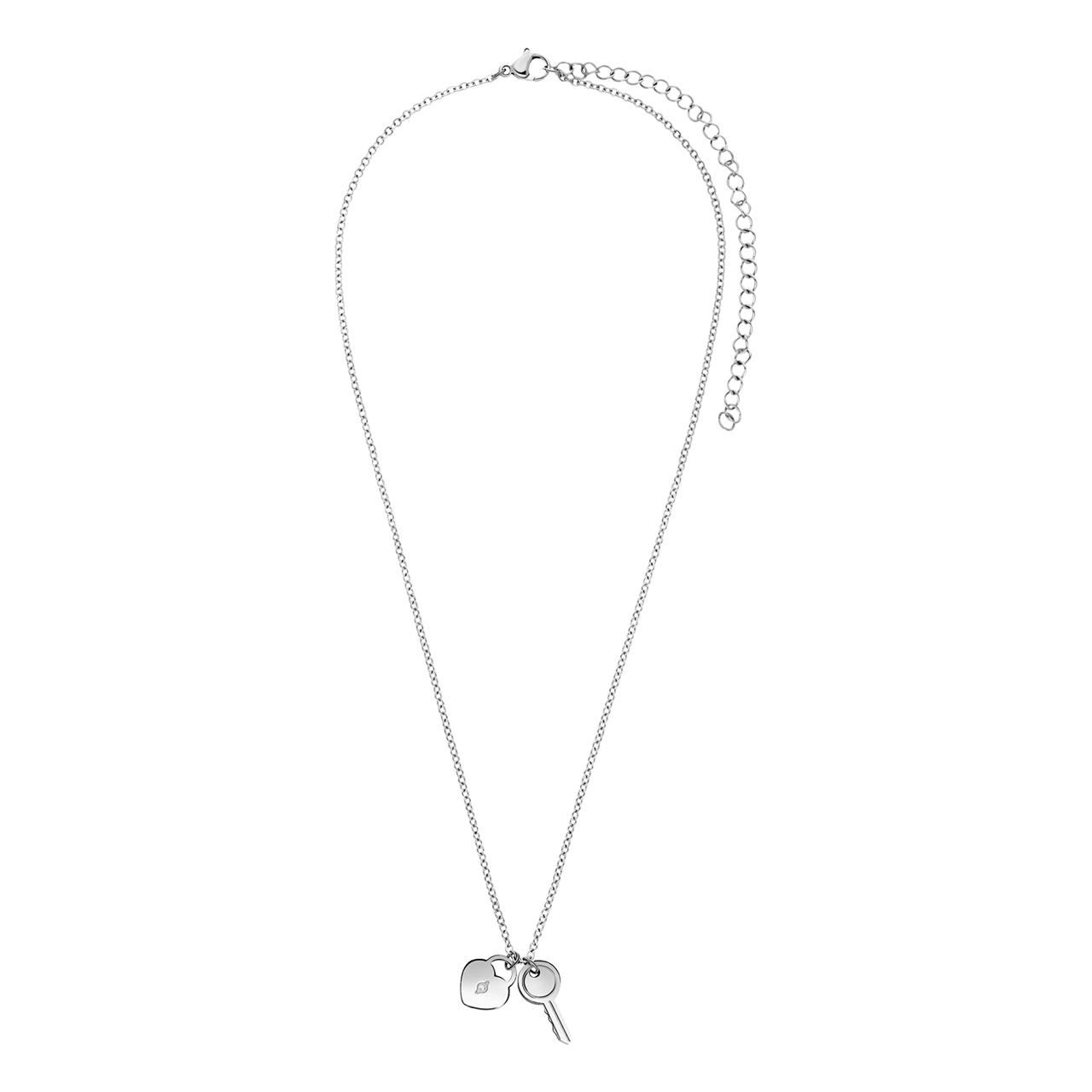 Stalen ketting met hanger sleutel en hart