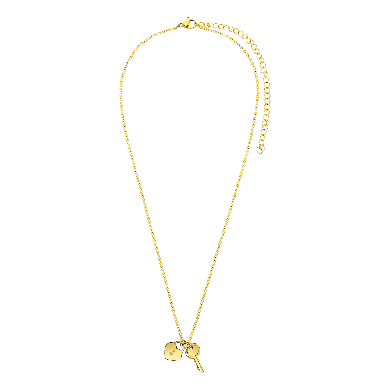 Stainless steel goldplated ketting met hanger sleutel en hart met zirkonia voor dames