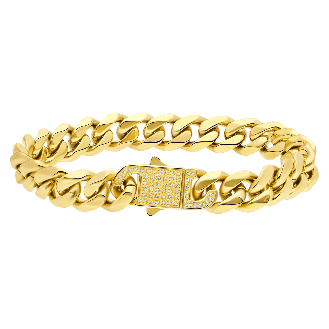 Stainless steel goldplated herenschakelarmband met zirkonia