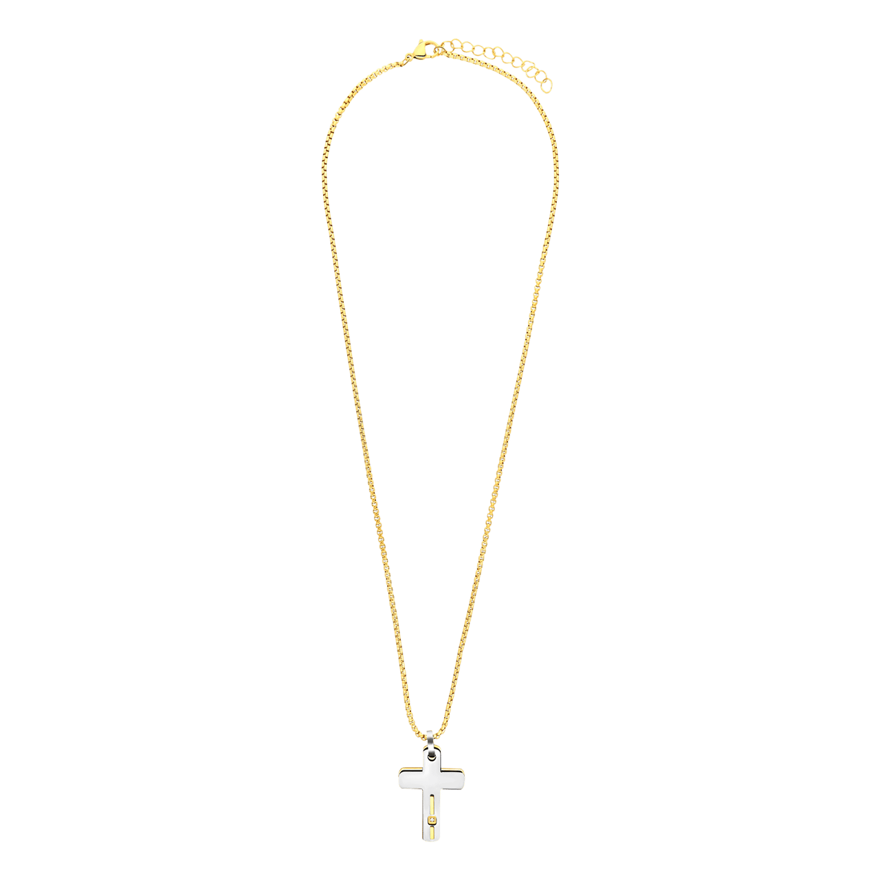 Stalen goldplated herenketting met hanger kruis met zirkonia