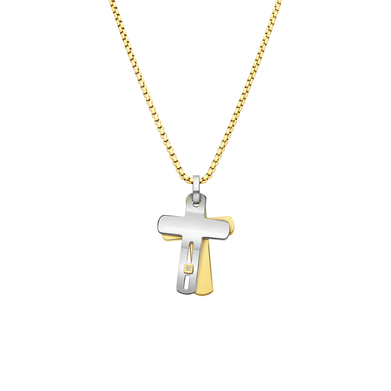 Gerecyled stainless steel goldplated ketting kruis voor heren