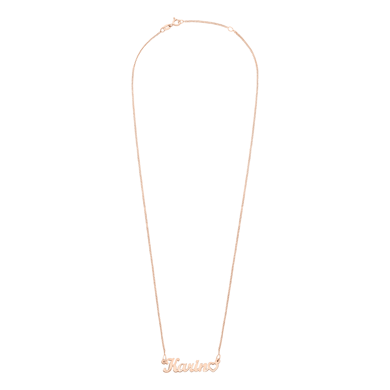 Zilveren roséplated naamketting hart voor dames