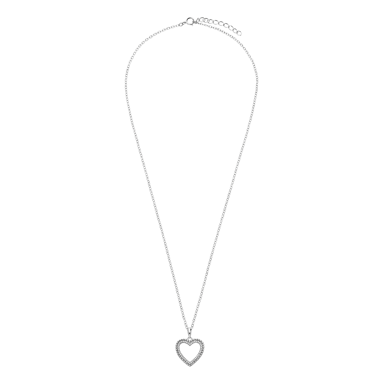 Zilveren ketting met hanger open hart zirkonia