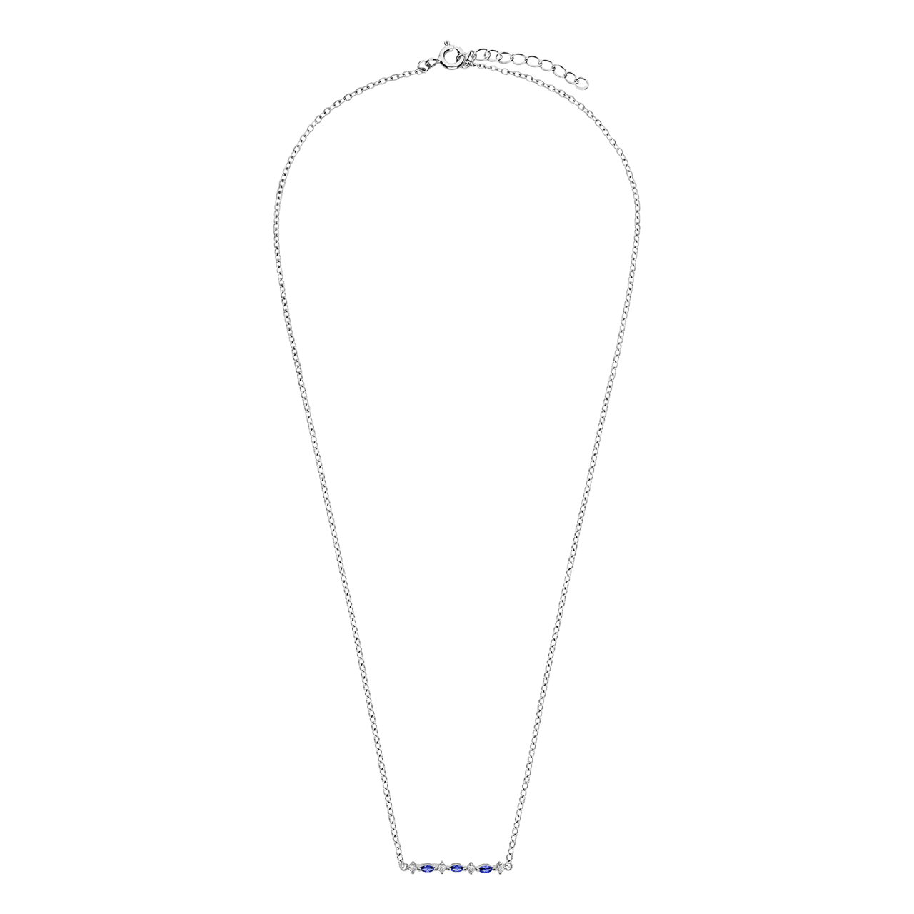Zilveren ketting met hanger zirkonia blauw/wit