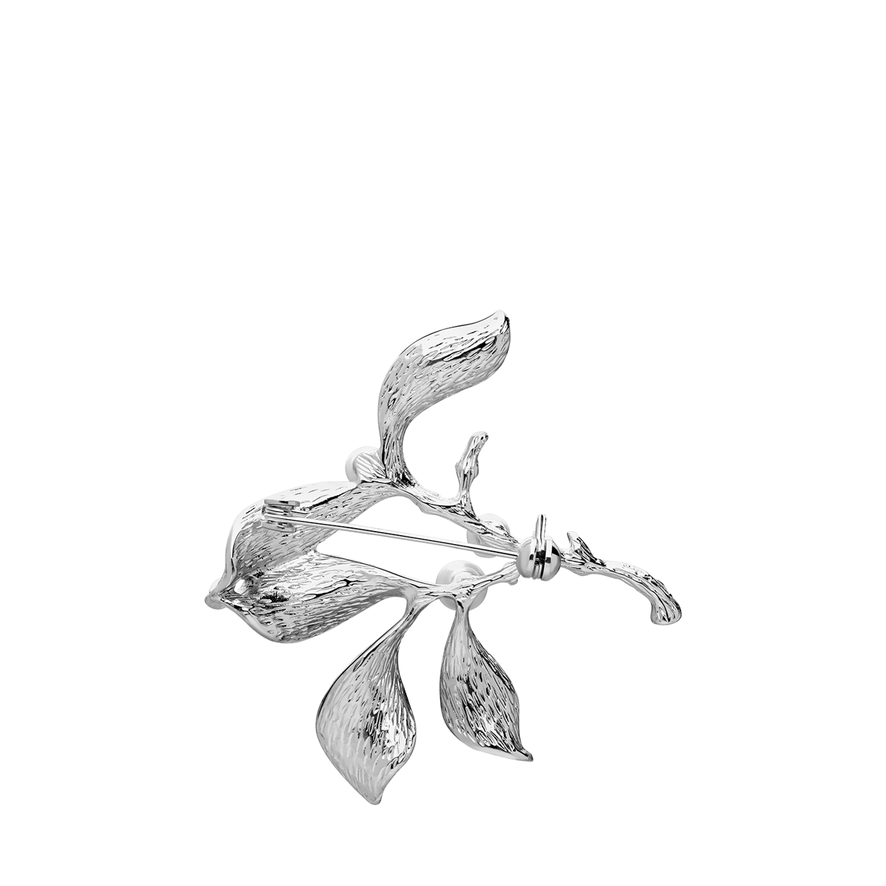 Zilverkleurige bijoux broche bloem met parel