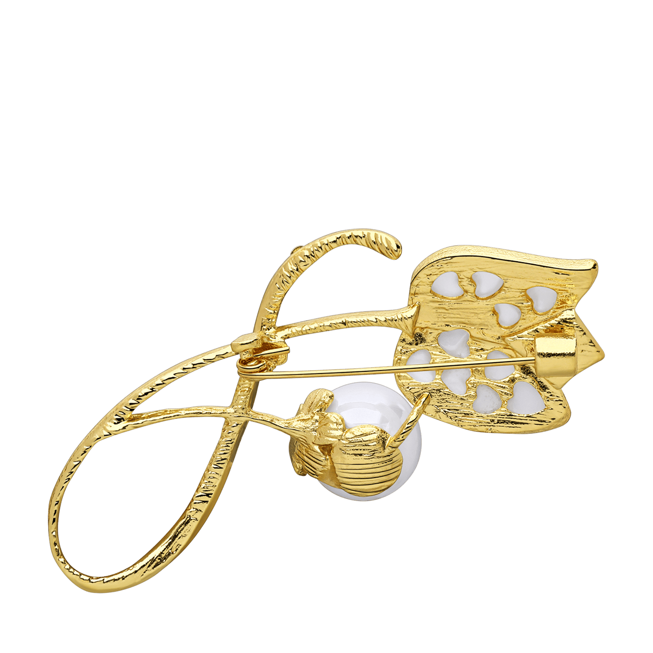 Goudkleurige bijoux broche tulp met parel