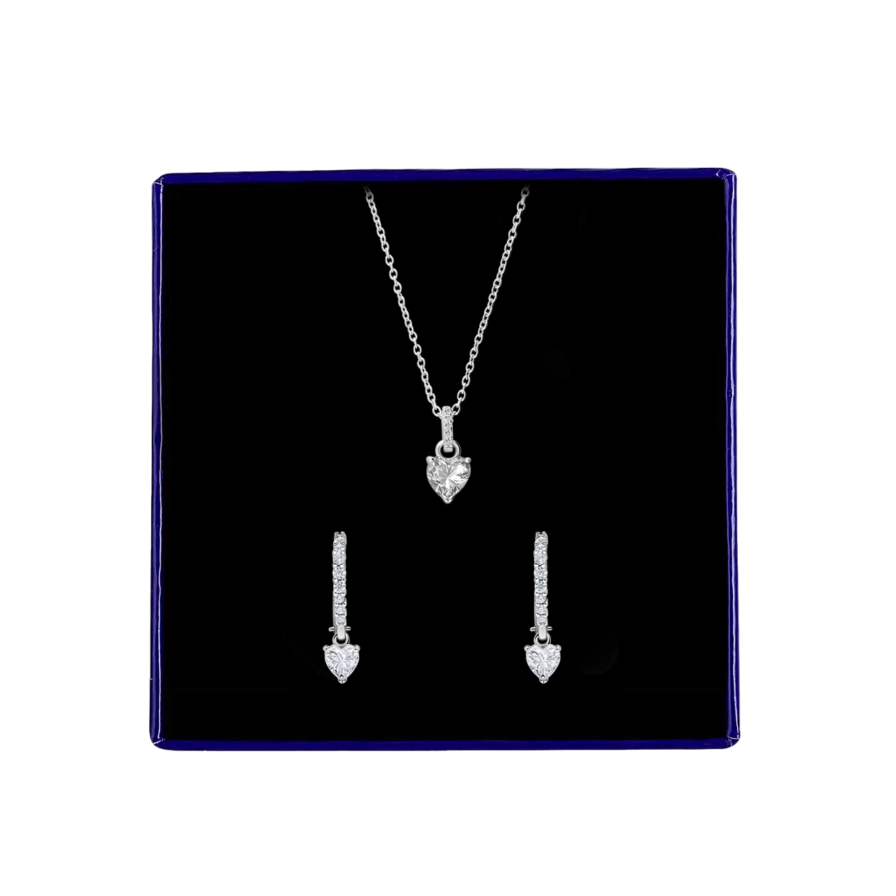 Zilveren sieradenset ketting en oorringen hart zirkonia