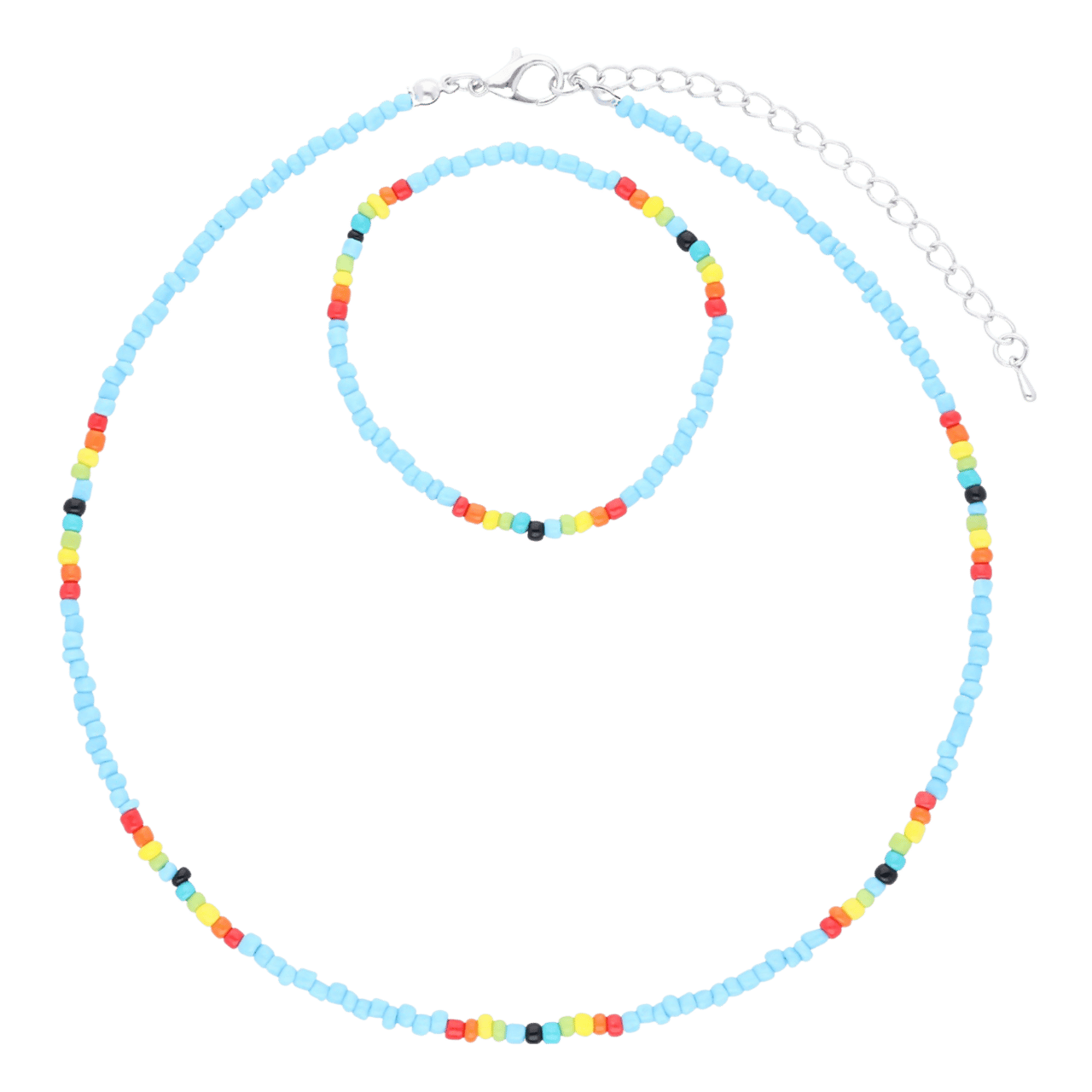 Bijoux kralenketting en armband lichtblauw