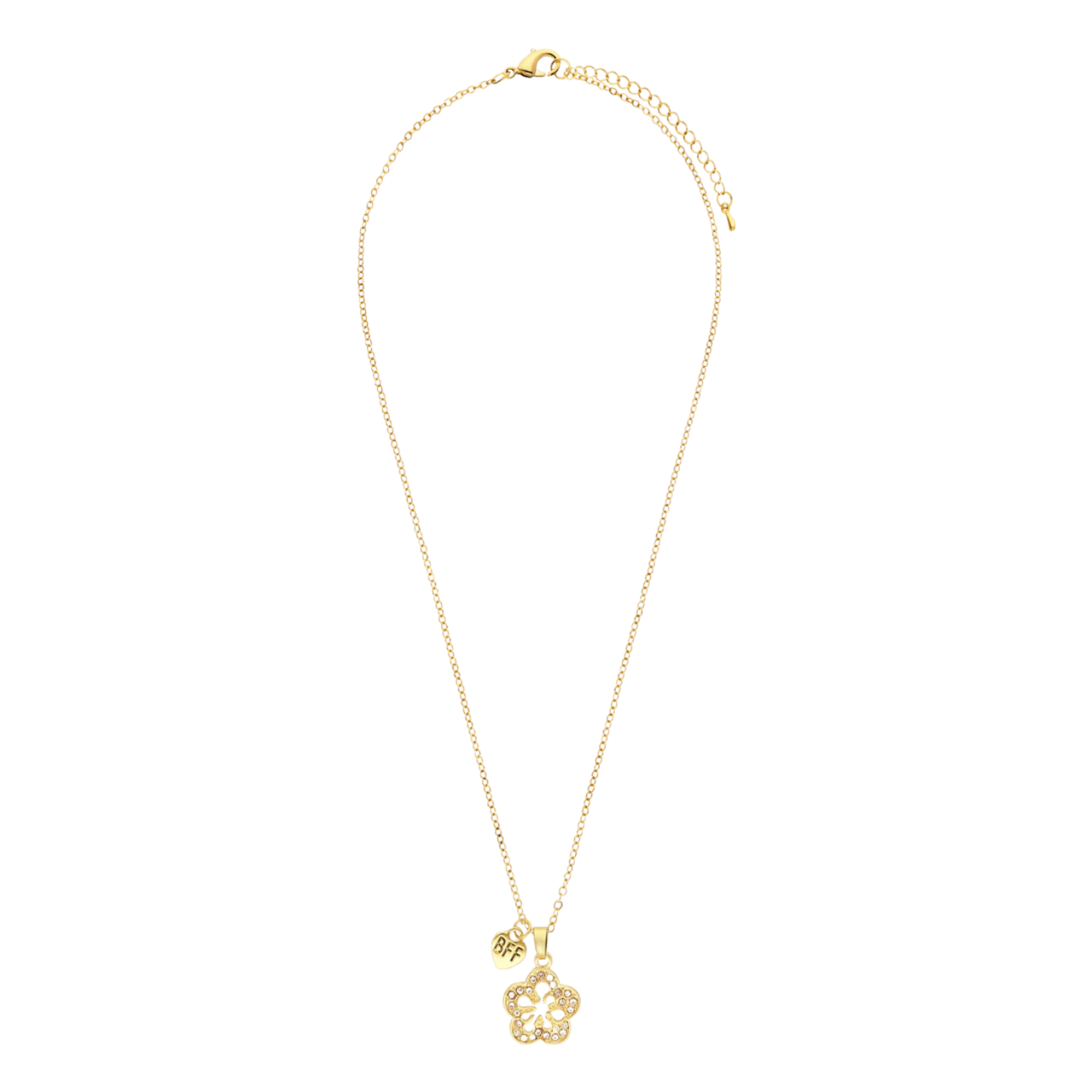 Goldenes Modeschmuckset „BFF" mit Blume in Rosa