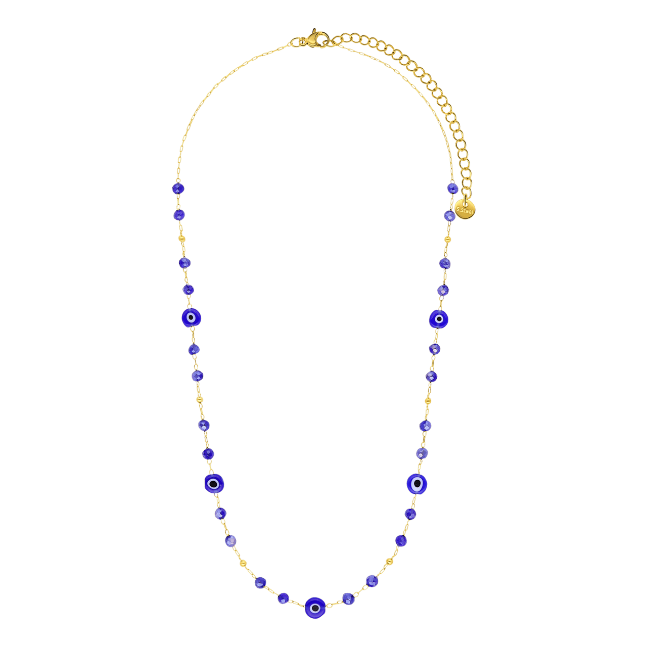 Stainless steel goldplated ketting met boze oog