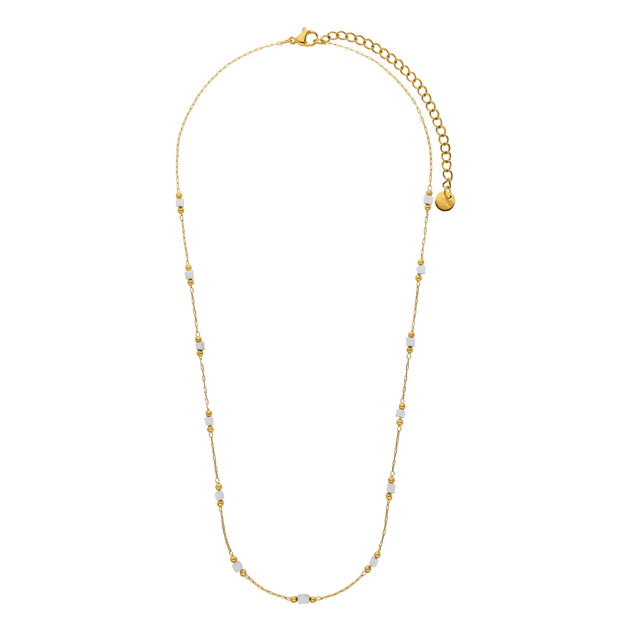 Stainless steel goldplated ketting met marmeren blokjes
