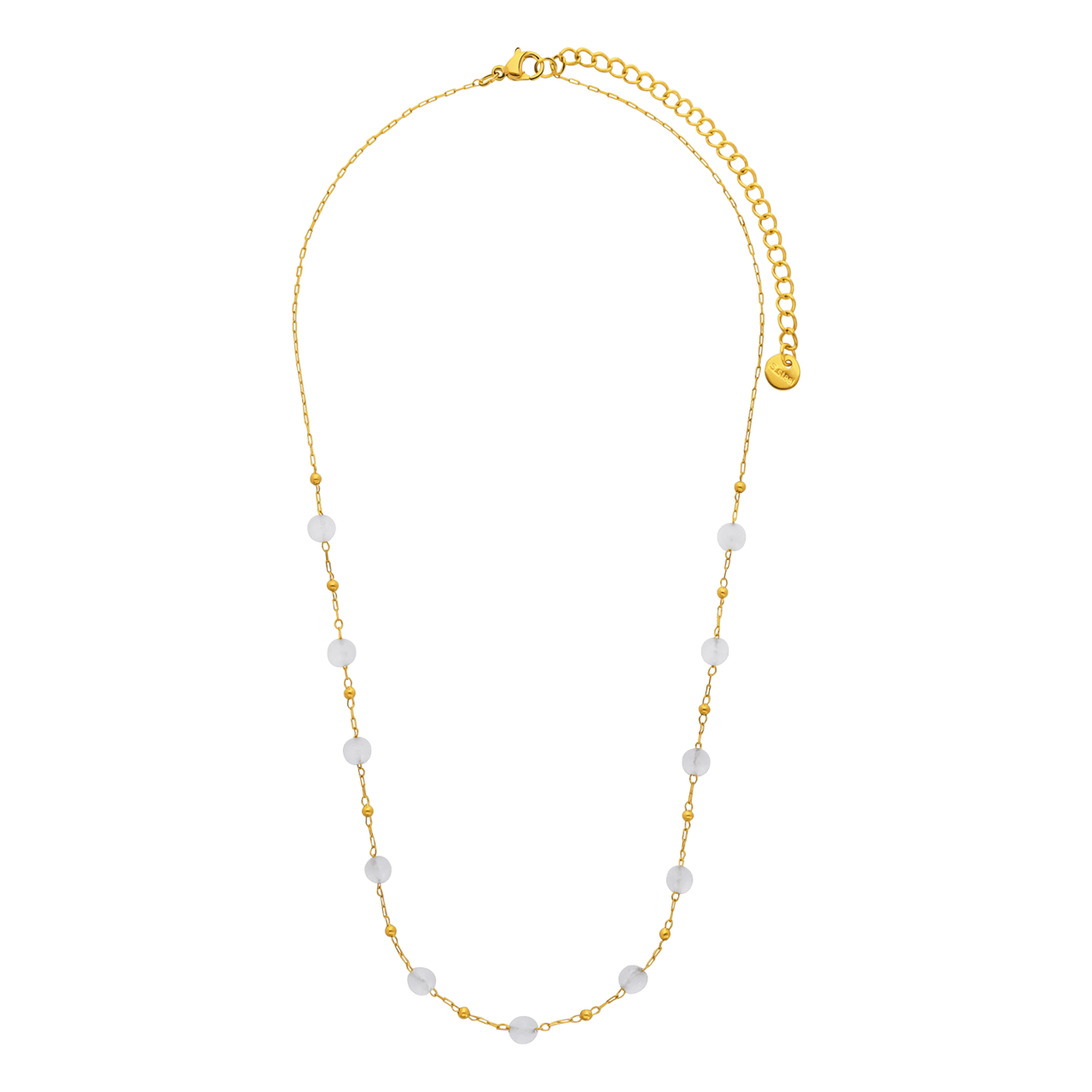 Stainless steel goldplated ketting met witte kralen