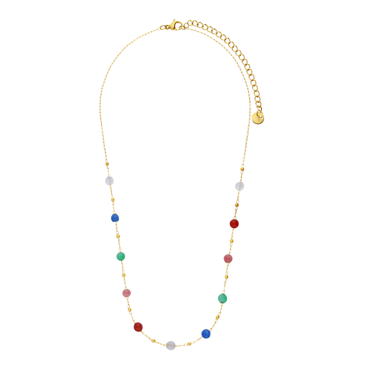 Stalen goldplated ketting met kralen multi