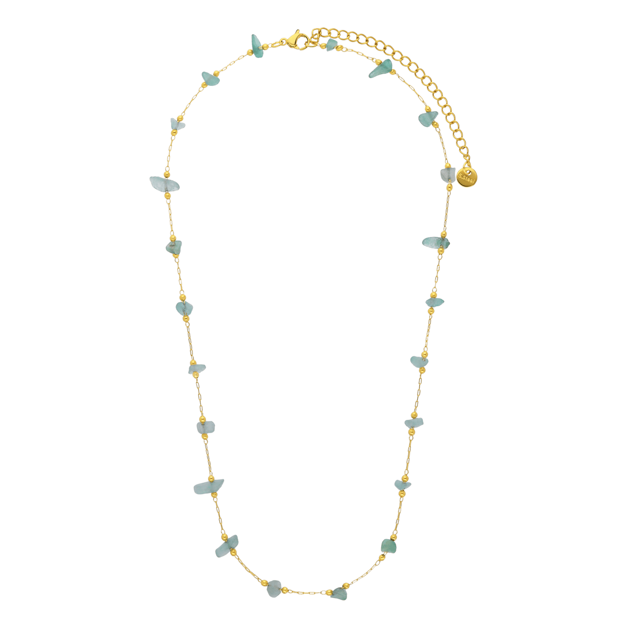 Stalen goldplated ketting met groene natuurstenen