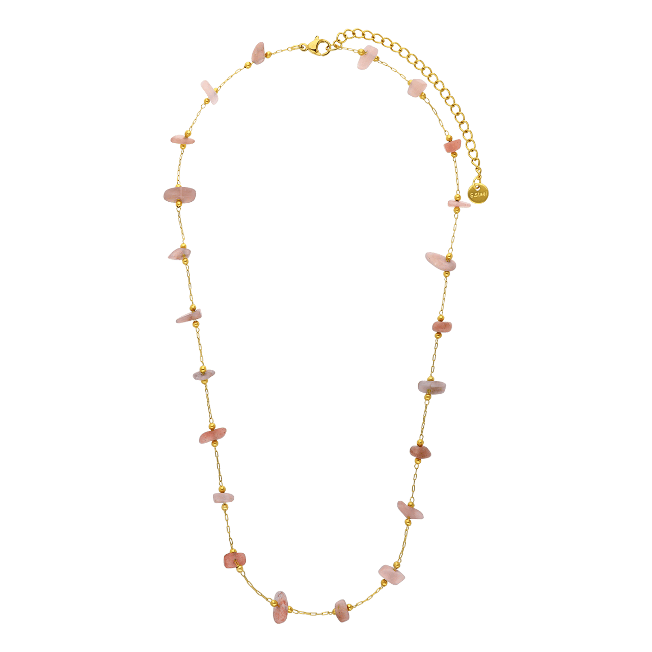 Stainless steel goldplated ketting met hanger met natuursteen  voor dames