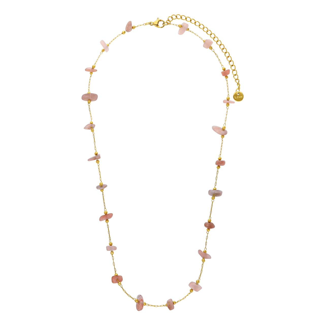 Stalen goldplated ketting met hanger met natuursteen voor dames