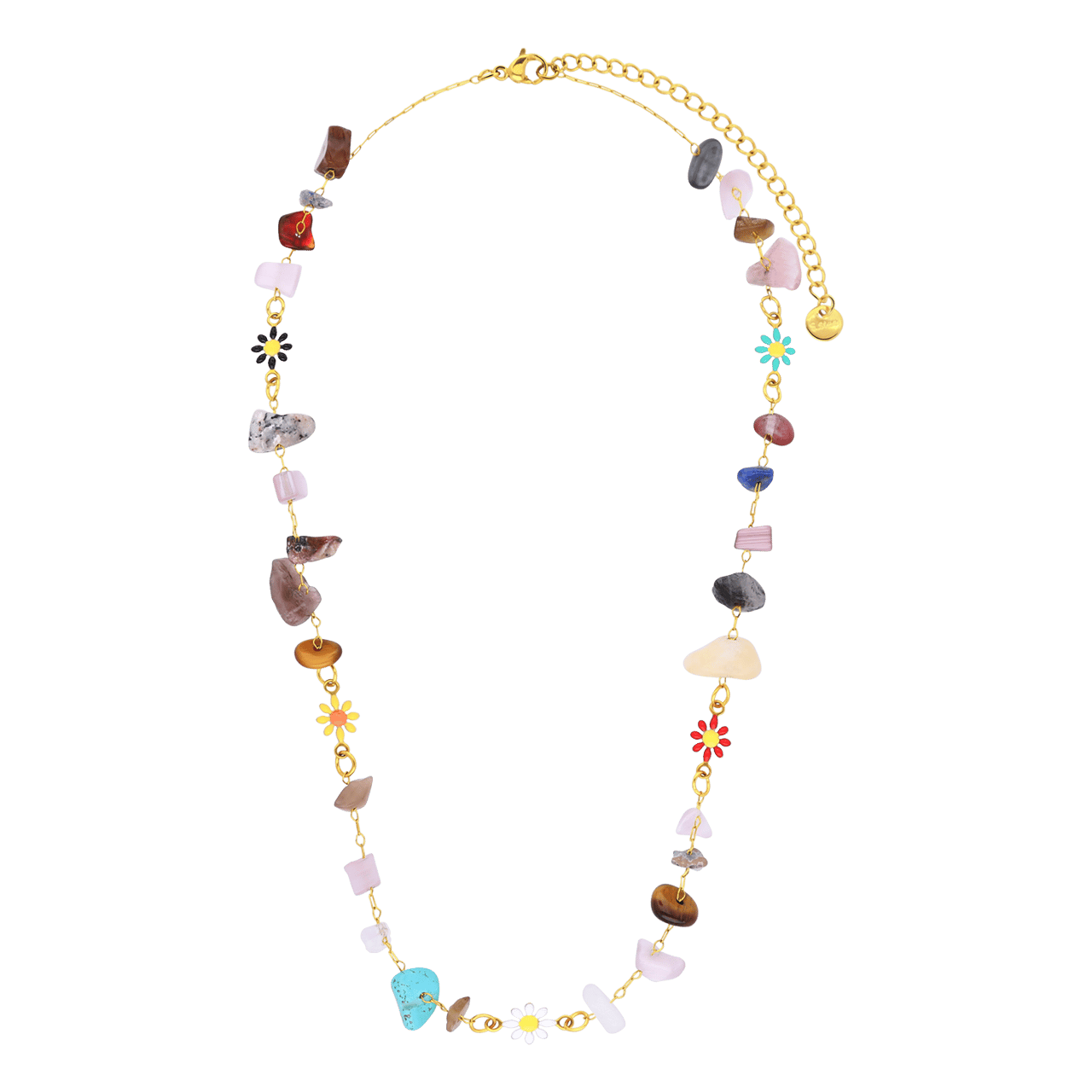 Stainless steel goldplatedketting met hanger met natuursteen voor dames