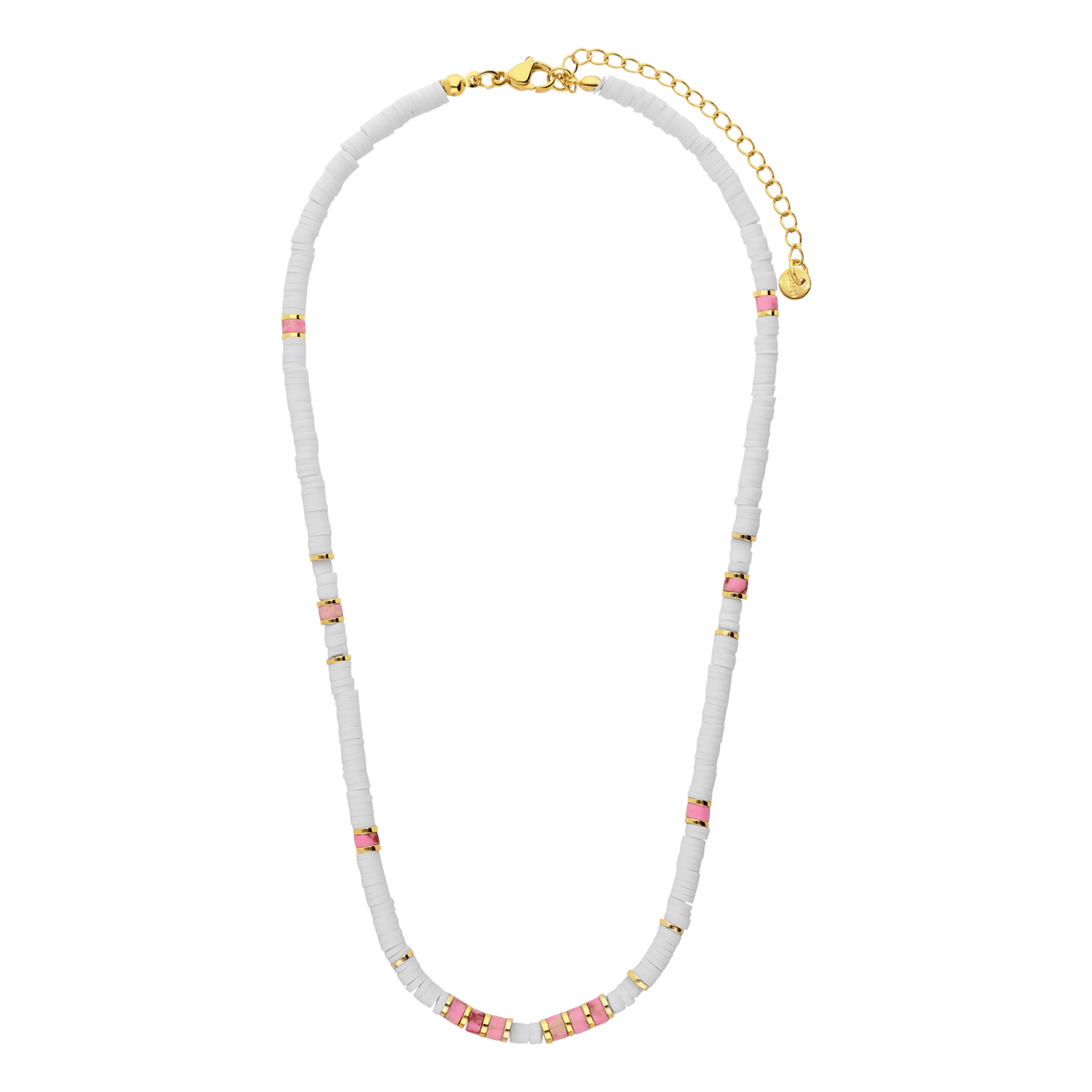 Stainless steel goudkleurige ketting wit en roze